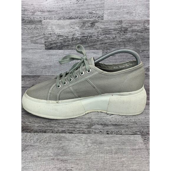 Superga Womens Gray Platform Sneakers Size 8 Canvas & Rubber Sole - Picture 4 of 8